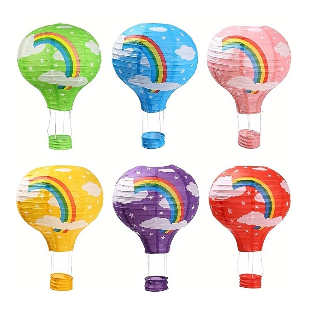 6-Piece Set of Hot Air Balloon Decorations, Rainbow Paper Lanterns for Wedding, Birthday Party, Christmas Party Decorations, Holiday Party Decoration Supplies