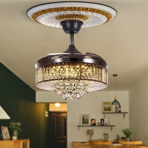 Miniatura 8 de BIGBANBAN - Ventilador de techo de 42 pulgadas con luz, ventilador de techo retráctil de cristal LED para dormitorio, sala de estar, comedor