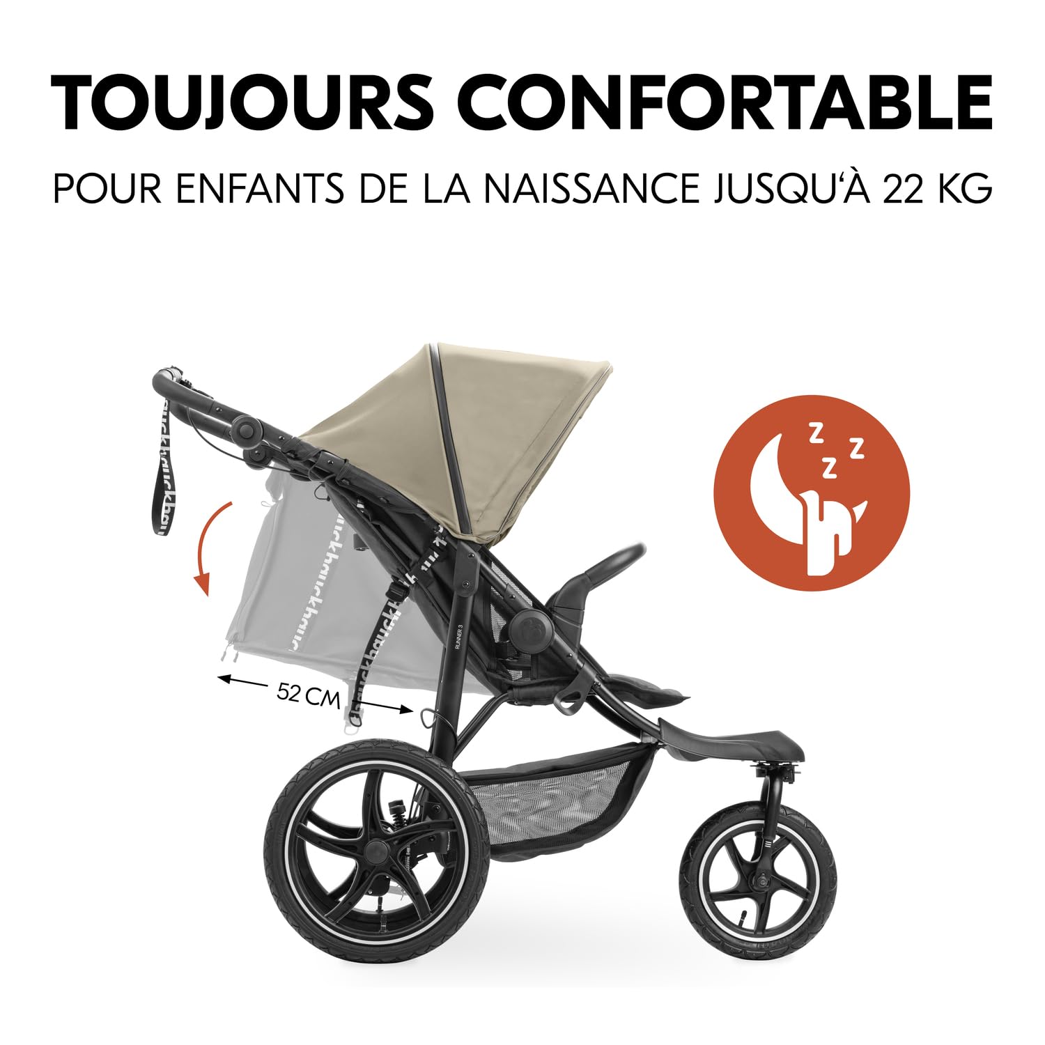 hauck Runner 3 Olive – Poussette 3 Roues Bébé avec Grandes Roues Air, Suspension, Frein à Main, Canopy XL, Fenêtre Maille, Panier Couvercle, Inclinable, Porte-Gobelet, de la Naissance à 22 kg
