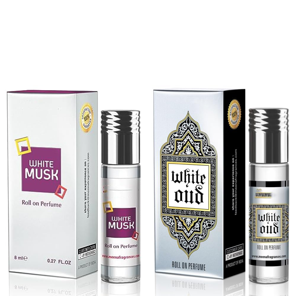 White Musk & White Oud Roll On Perfume Alcohol Free Long Lasting Jasmine Perfume for Women and Men | Hypoallergenic Travel Size Jasmine Oil Perfume Roll On - 8Ml