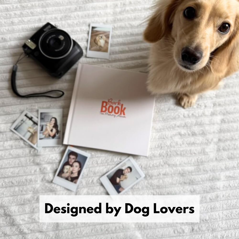 Bark Book The Memory Album - dziennik dla psa dla mamy i taty. Prezent dla miłośnika szczeniąt. Album fotograficzny, album do scrapbookingu, lista kontrolna i książka pamięci. Darmowe naklejki narożne