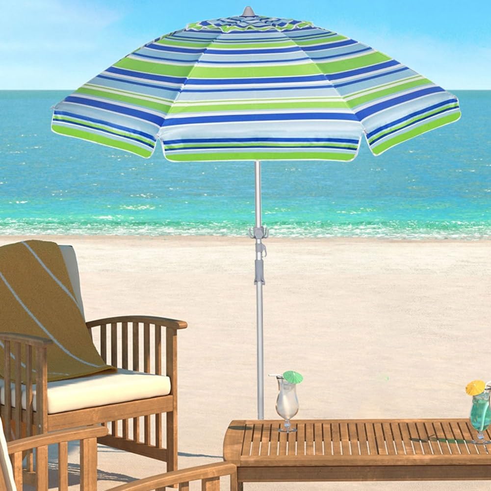 Parasol plażowy w paski, ochrona przed słońcem, wodoodporny, przenośny parasol zewnętrzny z kotwicą piaskową i torbą do przenoszenia, do ogrodu, na basen