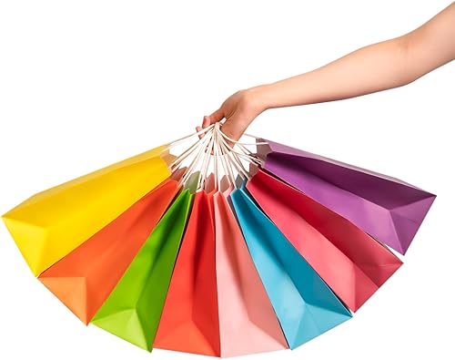 Miniatura 3 de Bekoetoz 40 bolsas de regalo de papel kraft blanco con asas, 8 colores de 8.3 x 5.9 x 3.2 pulgadas, bolsas de regalo a granel para cumpleaños,