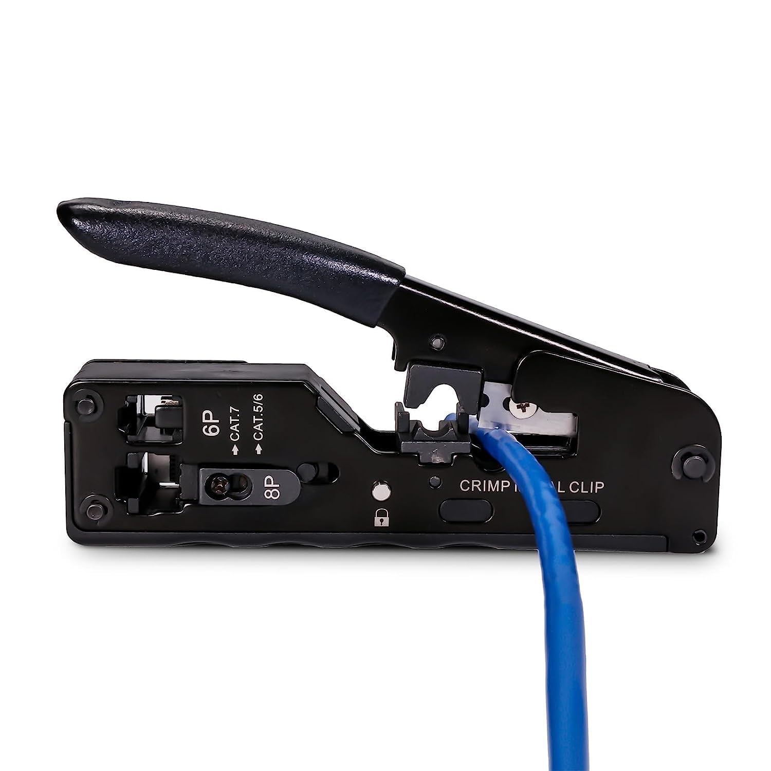 QSFPTEK Crimping Tool RJ45 RJ11 RJ12 Ethernet Cable Cat5 Cat5e Cat6 Cat6a Cat7 Cat8 Modular Plug Connector Black