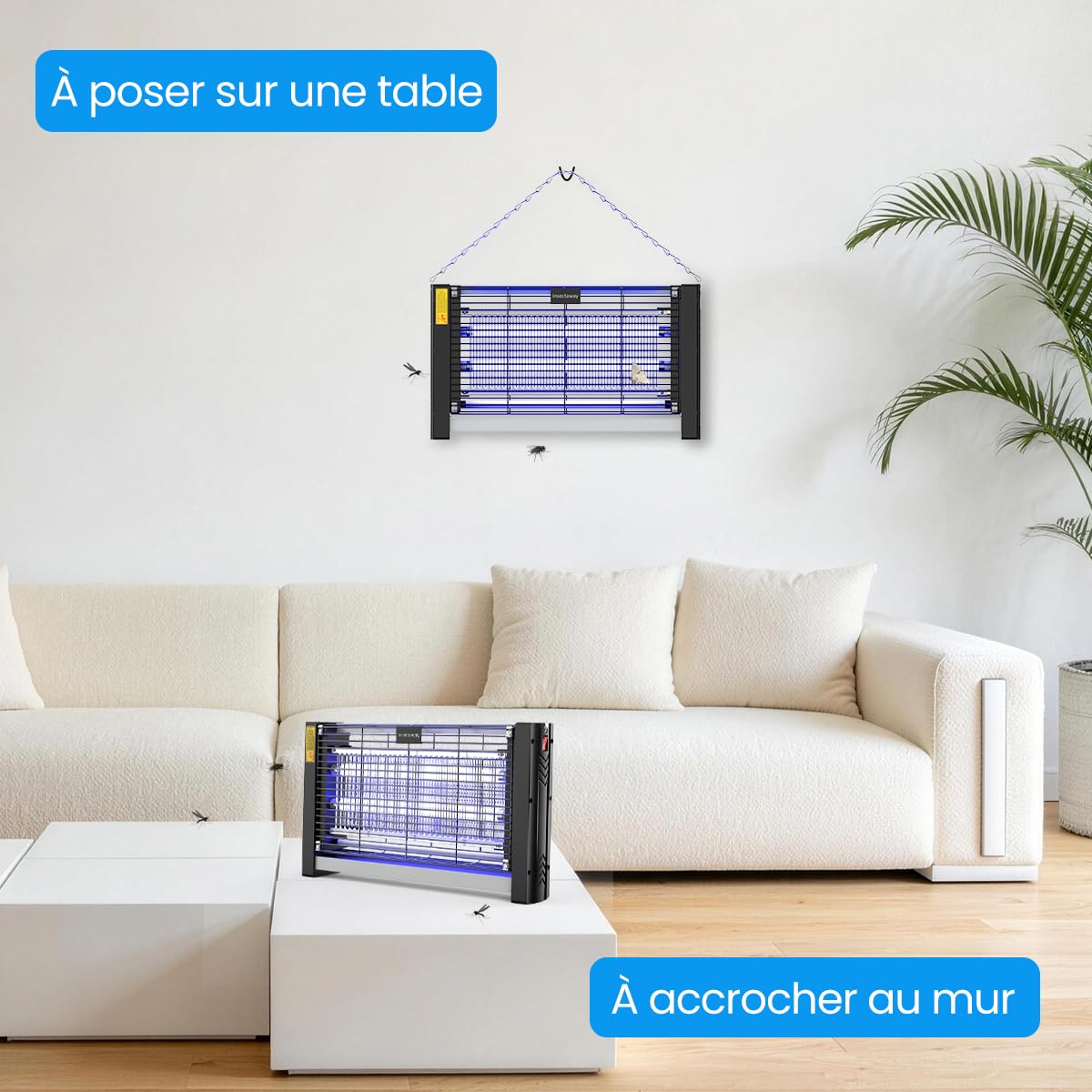 Tue Mouche Electrique Format XXL 2PCS, 2400V Lampe Anti-Moustique, Interieur 20W 2 lumière UV, Pièges à Mouche Tueur Lampe, Destructeur d' Insectes, Maison, Cuisine, Bureau, 4 Ampoules de Rechange