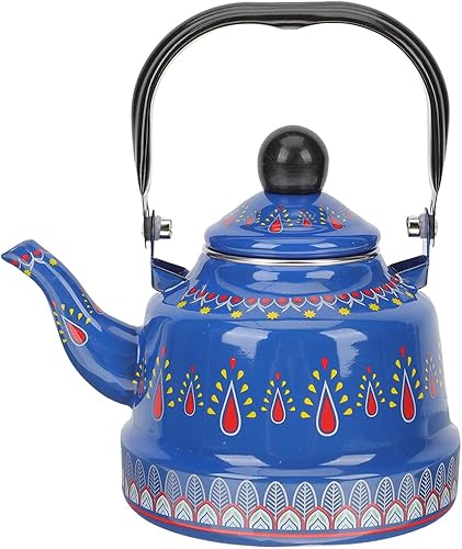 LUOZZY Olla de té esmaltada gruesa vintage para agua, café, tetera para estufa, 1.7 L, azul