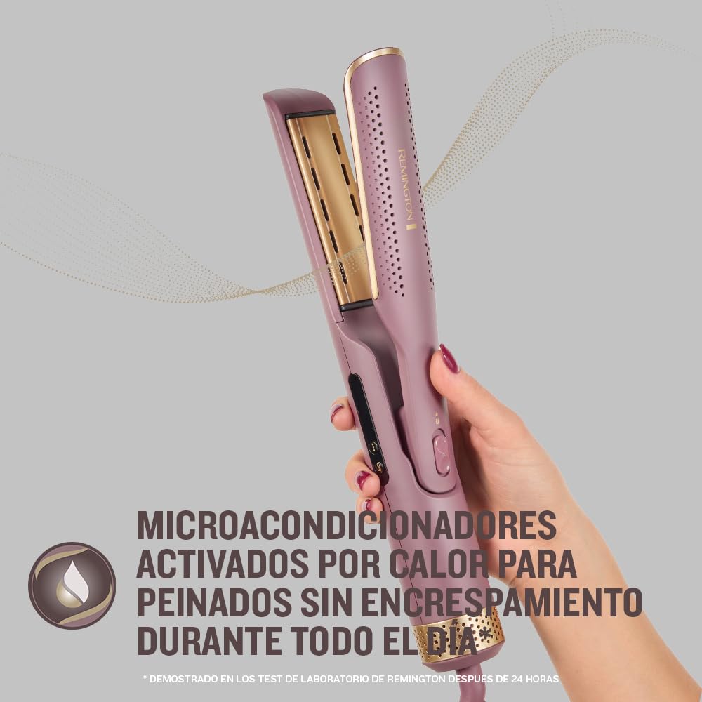 Remington Plancha de Pelo con Aire Ionizado AIRvive Moldeador [2 en 1: uso en seco y húmedo, tecnología Ionic Air, protección antiencrespamiento, LED, placas más anchas, punta fría] AS8930