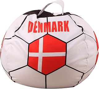 Youngshion Puf de lona con forma de fútbol mundial de 26 pulgadas, diseño de animales de peluche, banderas nacionales, para niños, organizador de ropa de colchas, funda suave (Dinamarca)