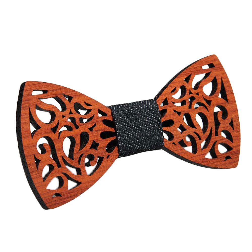 AisowayMens Wooden Bow Ties Natural Wood Handcrafted Wooden Adjustable Bowties for Wedding Party
