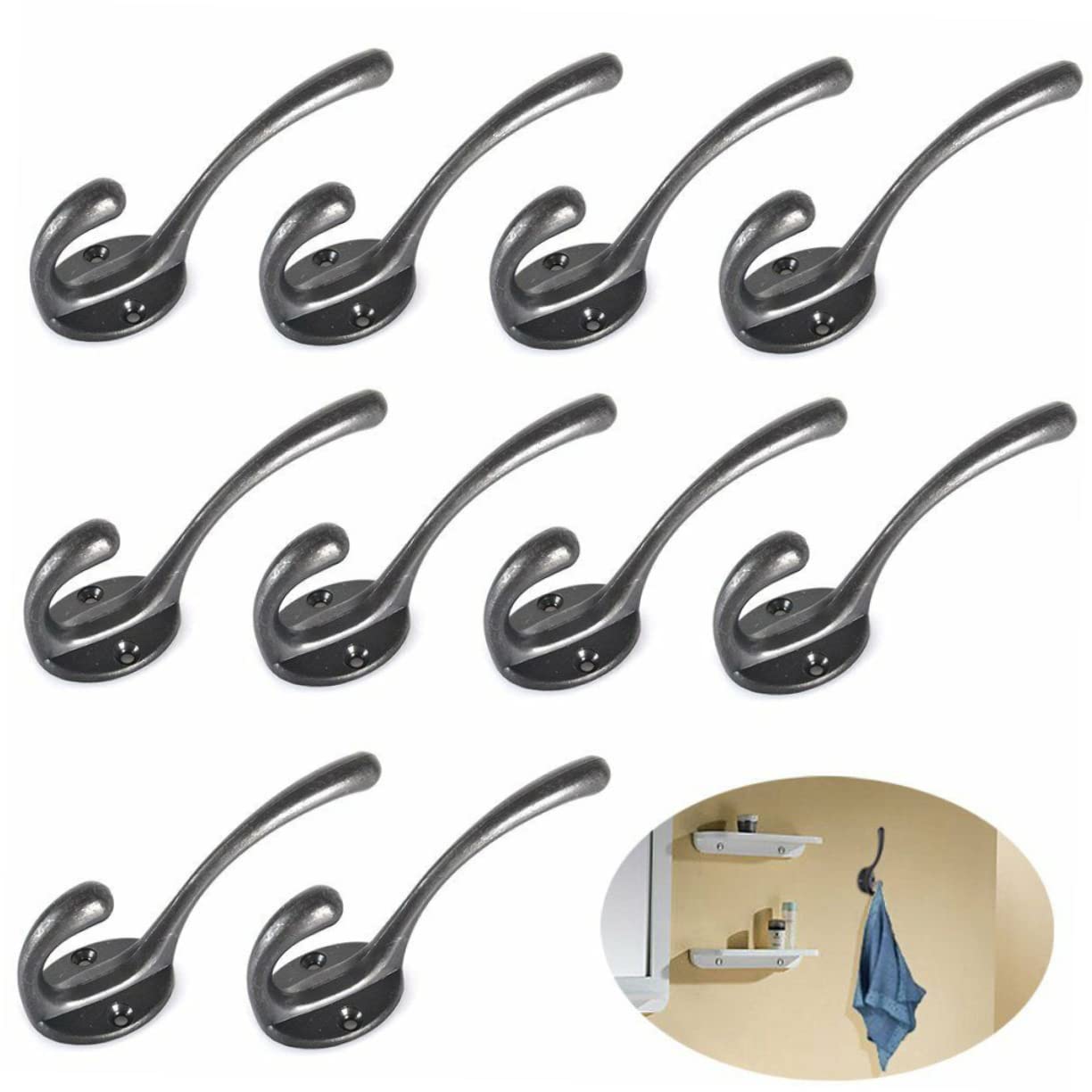 VASDEV 10 Uds. Perchas de Metal para Ropa, toallero, Albornoz, para Ropa, Gancho de Toalla de Metal, Gancho Adhesivo para Ropa, Ganchos Adhesivos Colgantes, Ganchos de Metal, Colgador de