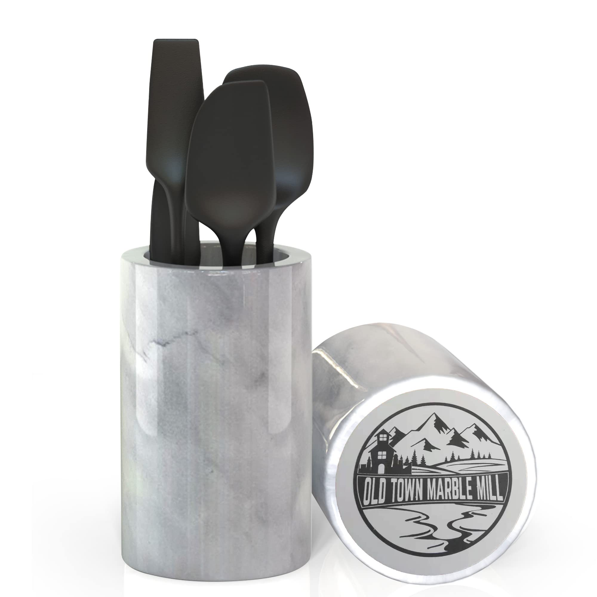 Kitchen Utensil Holder for Countertop - Marble Cooking Utensils Crock, Spatula Caddy Counter Organizer, Wine Bottle Holder, Flower Vase