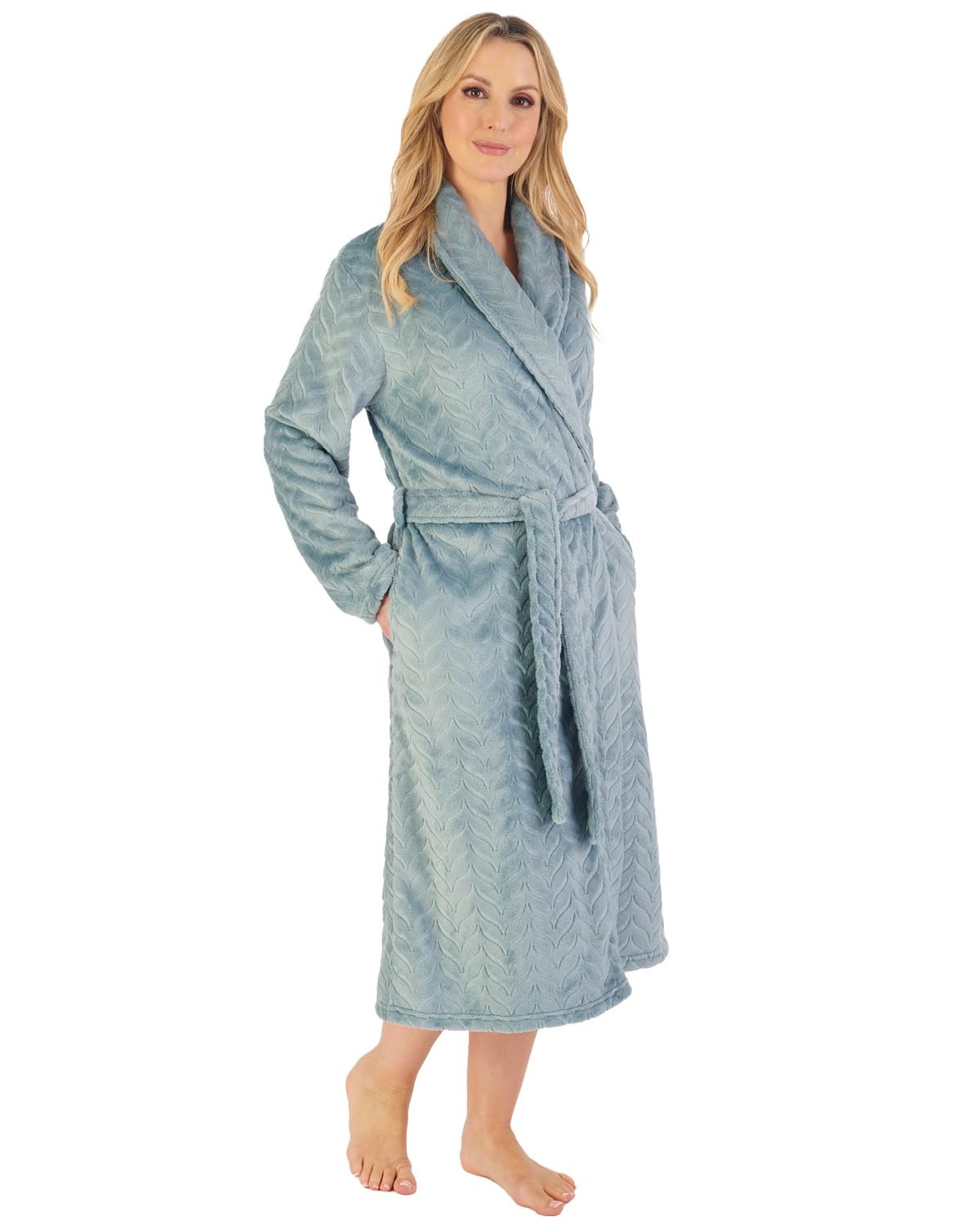 Slenderella Ladies Embossed Wrap Dressing Gown HC06318 Green Medium