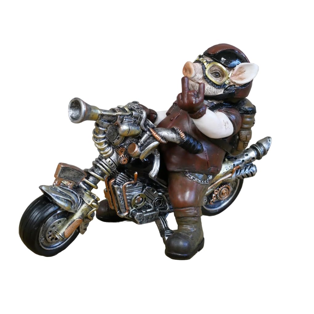 Gifts Direct 2 U Bronze Rider Pig Ornament Resin Animal On Motorbike Home Decoration Funny Novelty Statue
