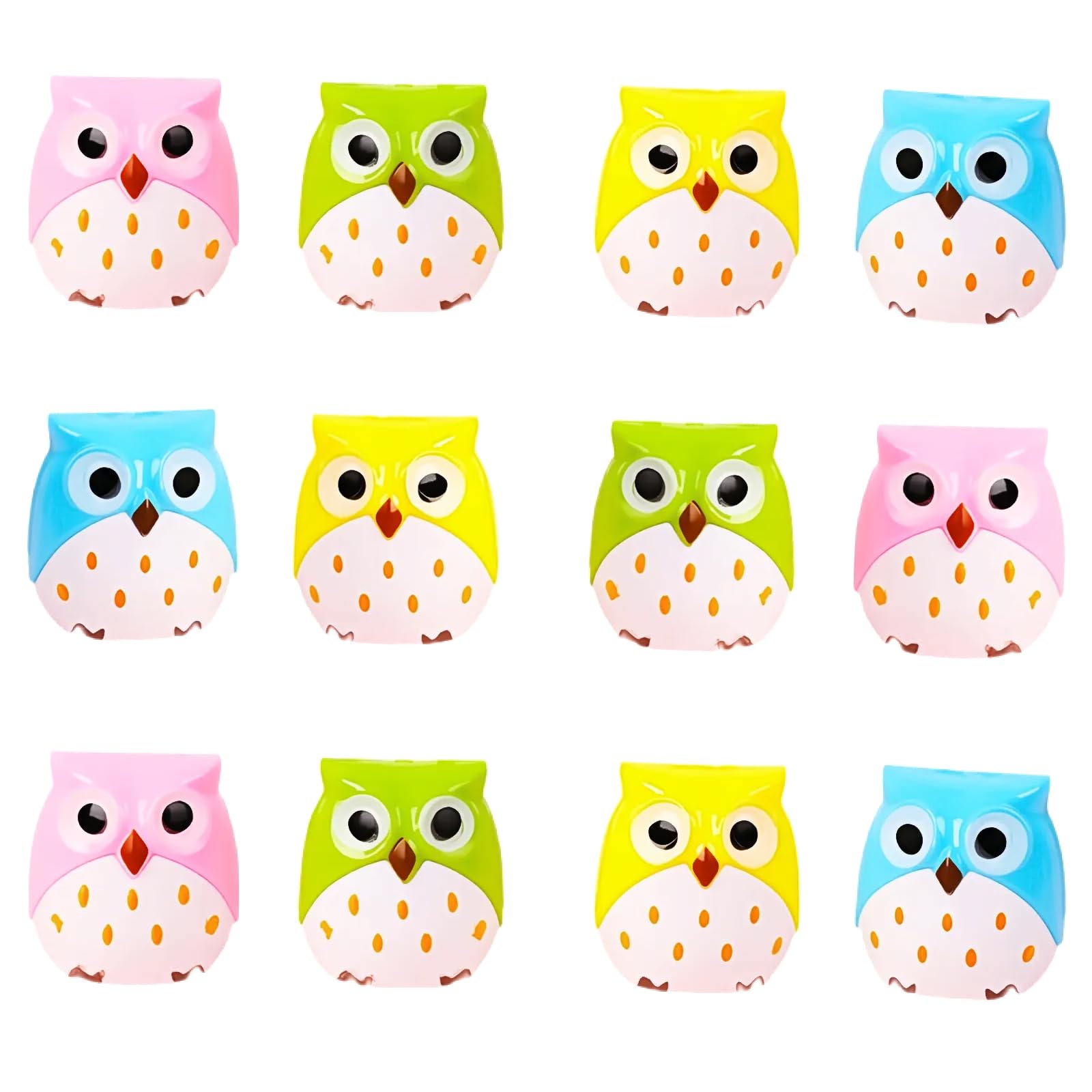 HAICN 12Pcs Cute Owl Pencil Sharpener Random Color Pencil Sharpener Beautiful Desktop Sharpener Colorful Owl Dual Holes Sharpener Waste Storage School Supplies for Students Office Products.