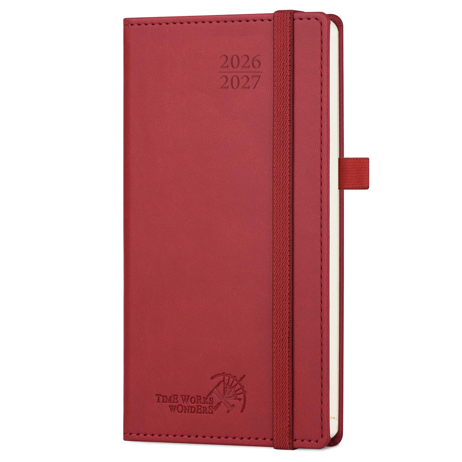 POPRUN 2026-2027 Academic Pocket Diary Week to View Slim (16.5x9 cm) 17 Months (Aug'26 - Dec'27) Small PU Leather Cover 26/27 Mid Year Weekly Planner for Bag(Burgundy)