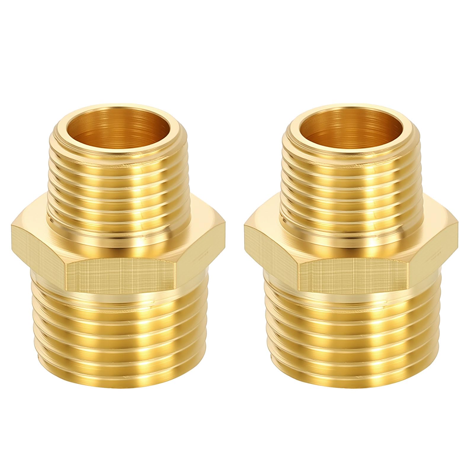 METALLIXITY 2PCS Brass Pipe Fitting, 1/2" NPT Male x 3/8" NPT Male Thread Brass Hex Nipples Extension Adapter for Tub Spout/Shower