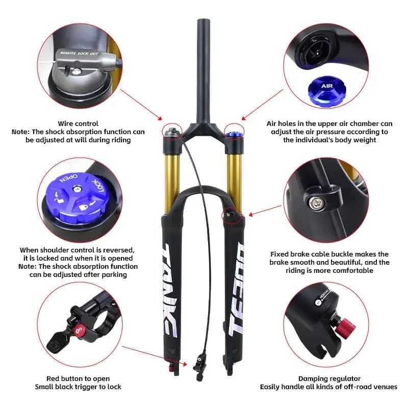 Fourche de vélo VTT pneumatique pour éliminer les vibrations et douleurs aux mains