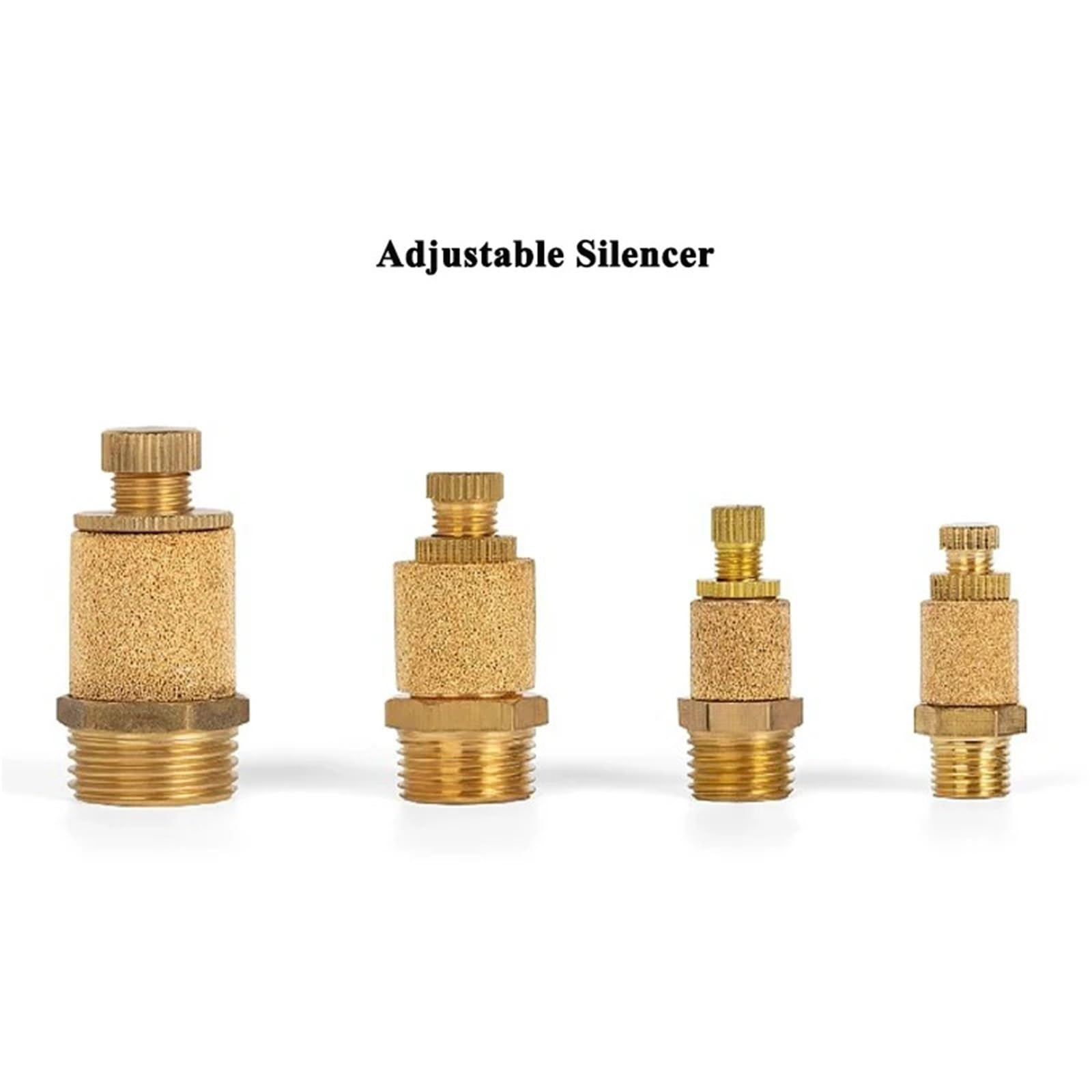 Silenciador de escape neumático de latón (5 unidades, 1/8, 1/4, 3/8 y 1/2 BSPT, rosca macho, for aire, ruido ajustable, largo y corto, BSL)(Adjust-SLL-5PCS,1/4")