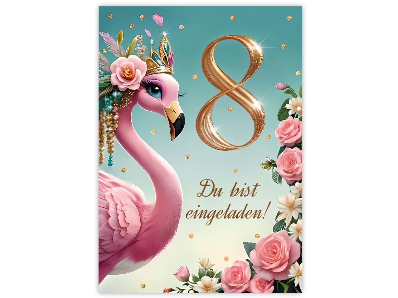 12 Biglietti Invito 10° Compleanno Bambina – Tema Fenicotteri, Con 12 Buste, Formato A6, Made In Germany - 2