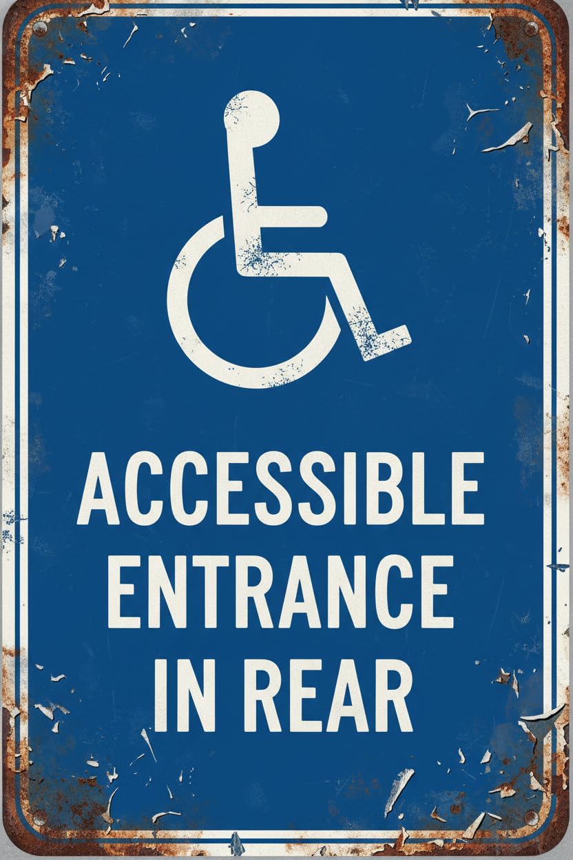 Wall Decor Handicap Wheelchair Entrance In Rear Direction Back Enter Aluminum Sign 8"x12" Vintage Signs Plates Printed