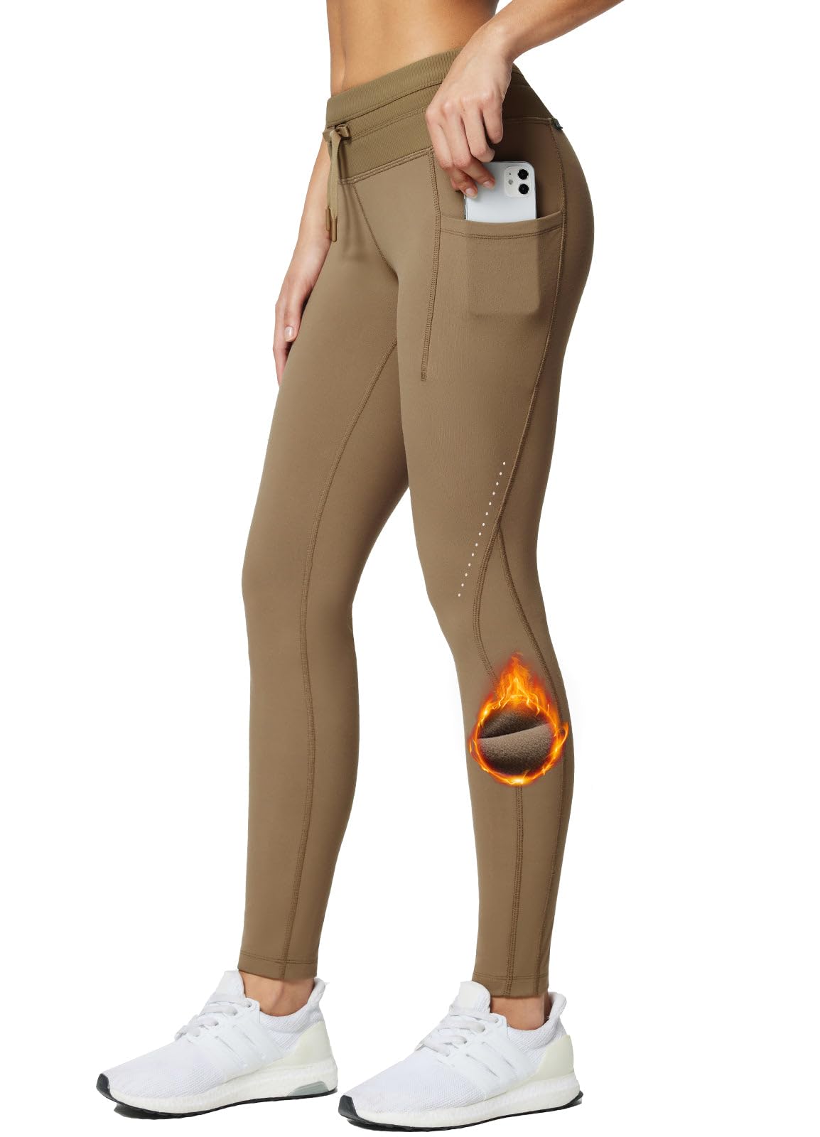 BALEAF Leggings da donna in pile, impermeabili, a vita alta, con tasche, invernali, yoga, corsa