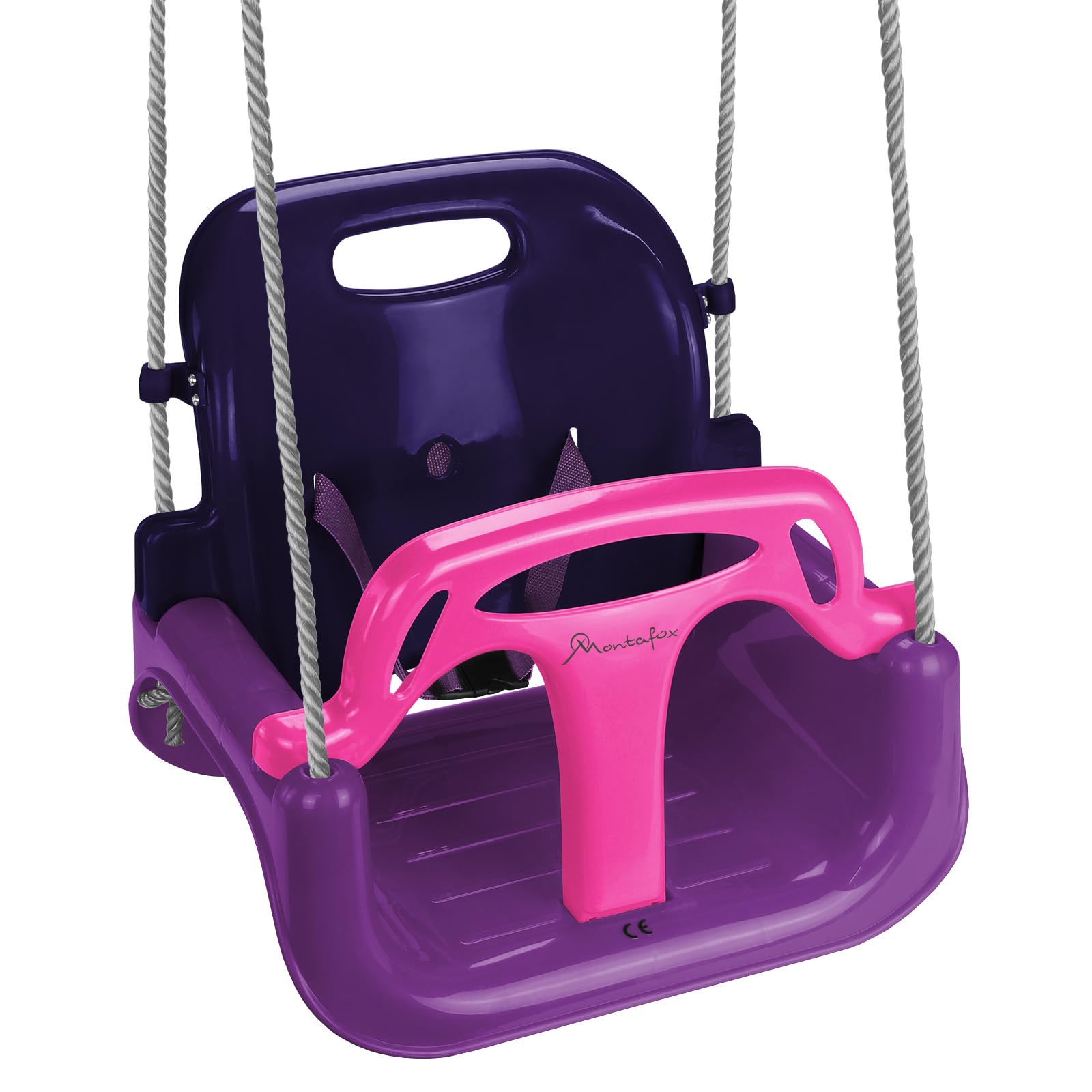 Montafox Kinderschaukel Babyschaukel 3 in 1 verstellbar mitwachsend Kinder Schaukel mit Rückenlehne Anschnallgurt, Farbe:lila