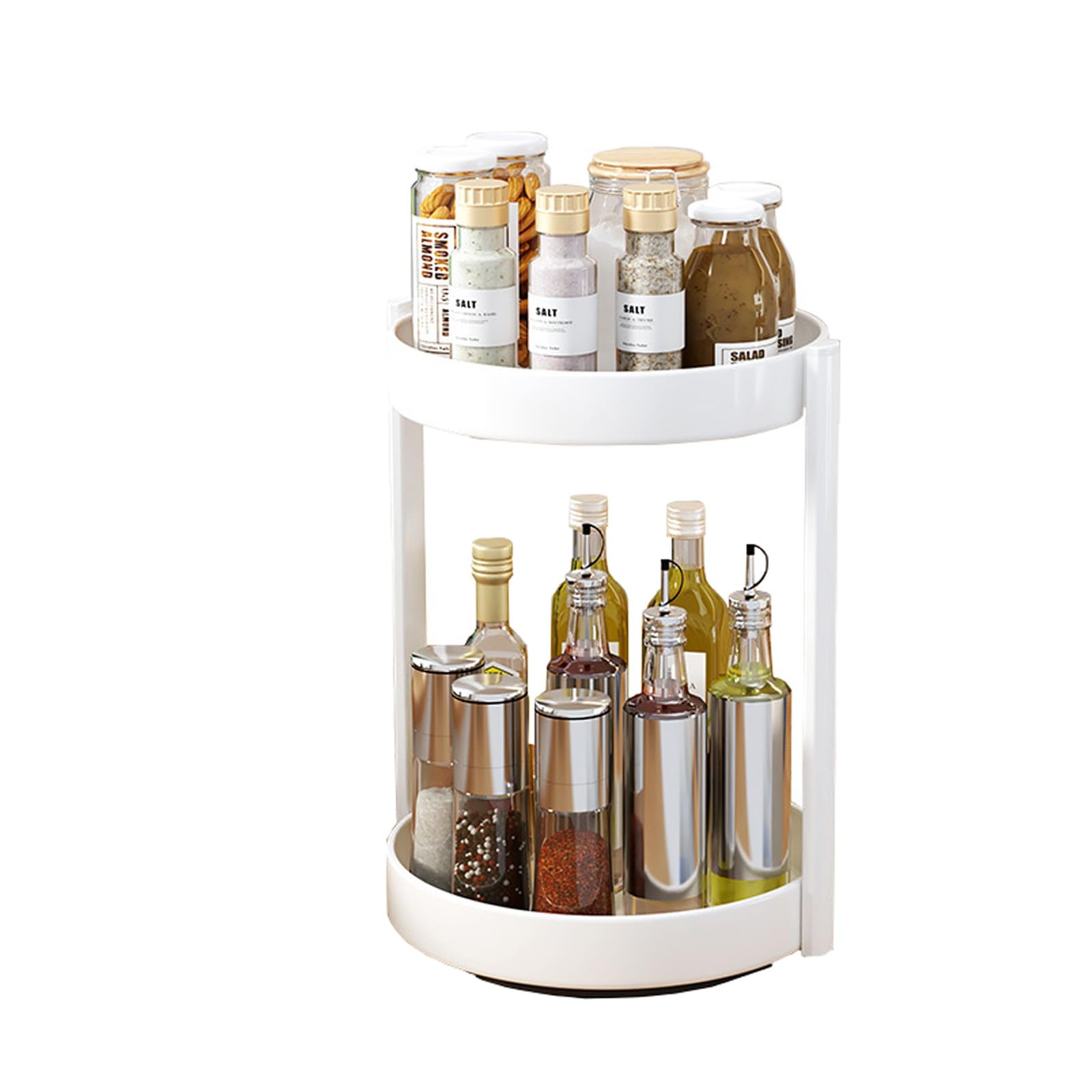 JOUING Lazy Susan Turntable Rotating Spice Rack 2 Tier Kitchen Storage Cupboard Organiser Metal Removing Spice Racks for Cabinet Pantry,Table,Bathroom(White