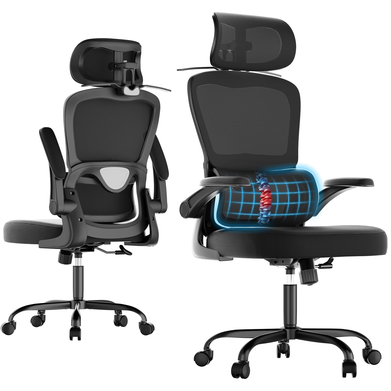 Farini Schreibtischstuhl mit Kleiderständer Bürostuhl Ergonomisch mit Verstellbarer Kopfstütze, Office Chair Chefsessel mit Armlehne, Gaming Stuhl mit Rollen