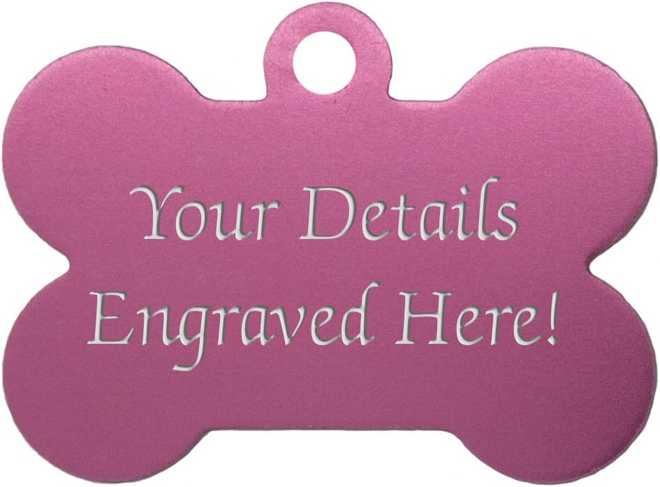 Bone Shaped Pet Tags - 38mm Wide - 9 Colours To Choose From, Free Engraving (Pink)