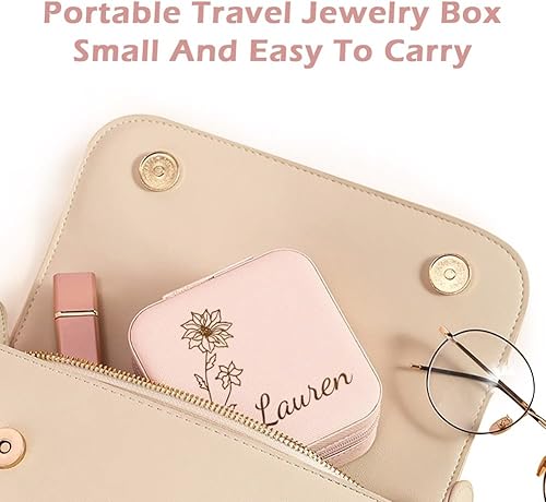 Miniatura 5 de Joyero de regalo para dama de honor pequeño estuche de viaje personalizado de piel sintética portátil cajas de propuesta de dama de honor mini