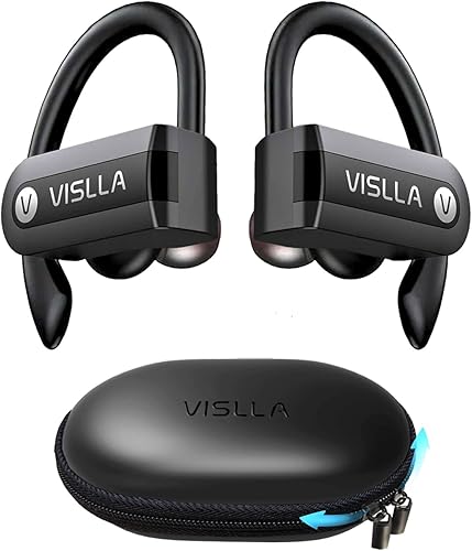 Wireless Earbuds, Bluetooth Earbuds with Earhooks, 82H Long Battery Life,HiFi Running Headphones with Mic,PU Leather Charging Case,Waterproof Sport Ear Buds for Gym Working Out