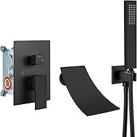 Vista 9 de Airuida Grifo de bañera de montaje en pared con boquilla de cascada, grifo de bañera montado en la pared con ducha de mano de una sola manija, juego