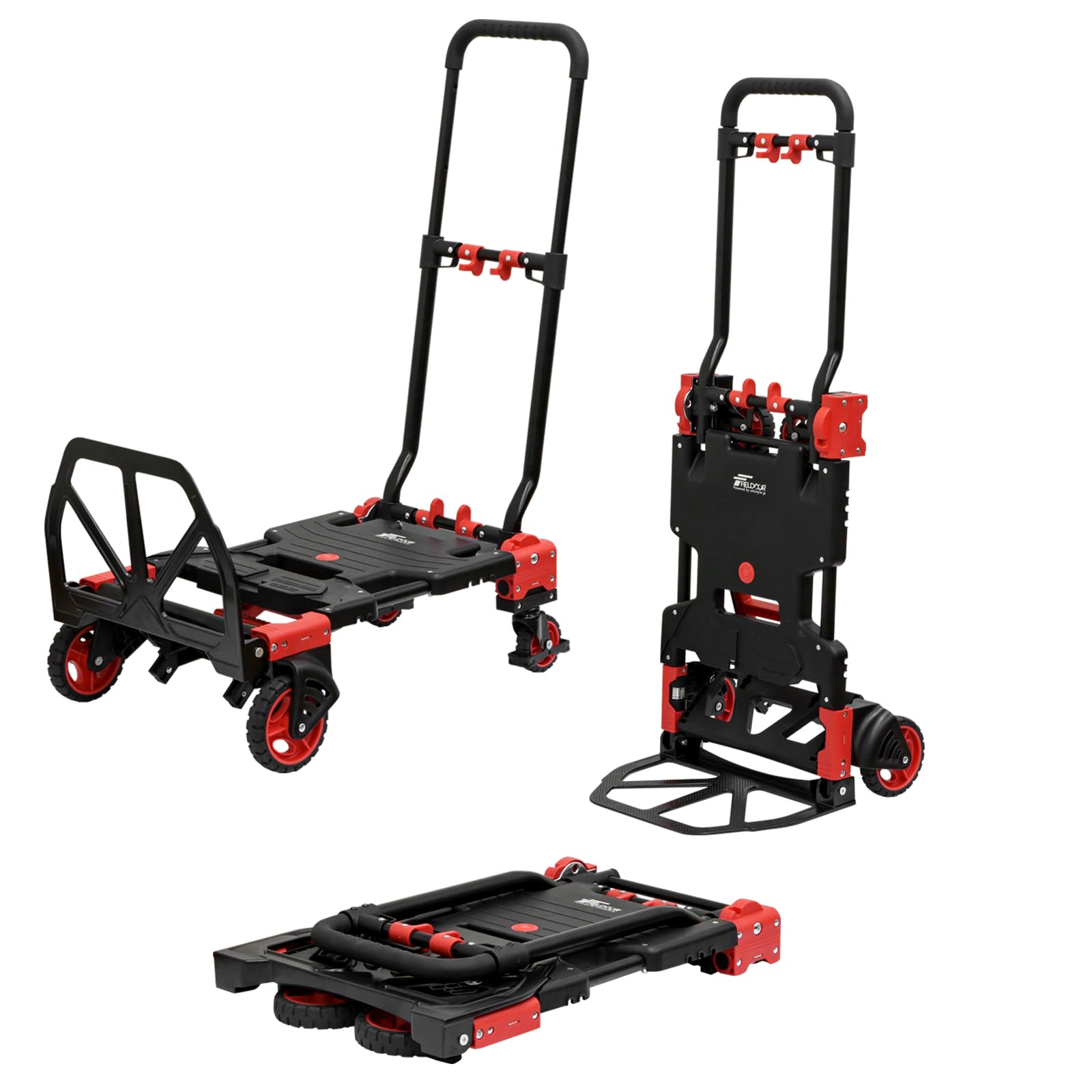 Amazon.co.jp: FIELDOOR 折りたたみ台車 軽量 コンパクト キャスター付き タイヤ 収納 フラットキャリー 2WAY  4輪/2輪台車 積載荷重140kg/70kg ハンドル3段階 調整 アルミ 持ち運び 車載 キャリーカート ハンドキャリー 運搬台車 手押し 完全 折りたたみ 隙間に収納 ...
