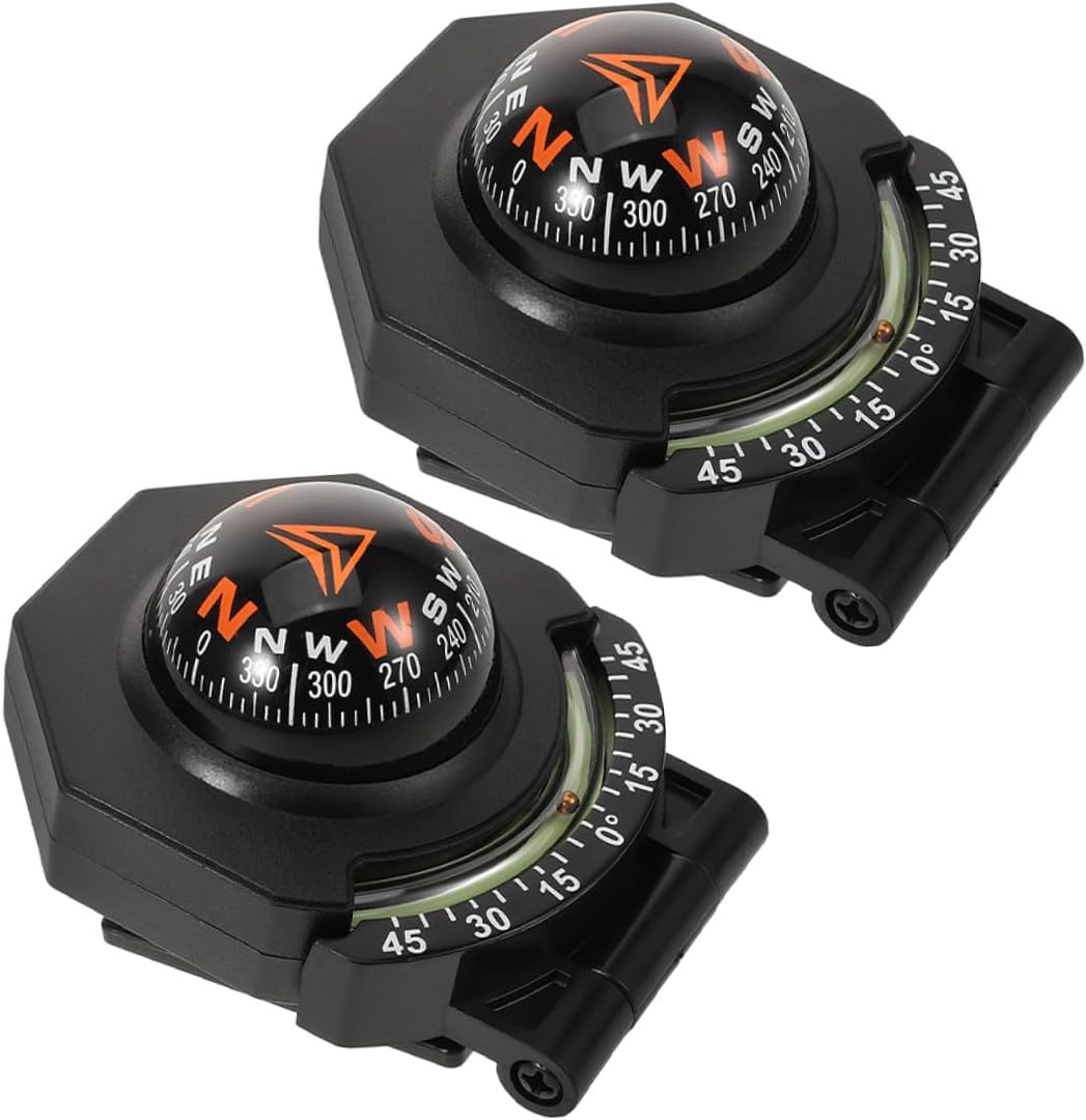 ULTECHNOVO 2pcs Auto Compass with Inclinometer Car Dashboard Mount High-Accuracy Navigation Ball Compass for Cars and Boats Vehicle Surface Mount