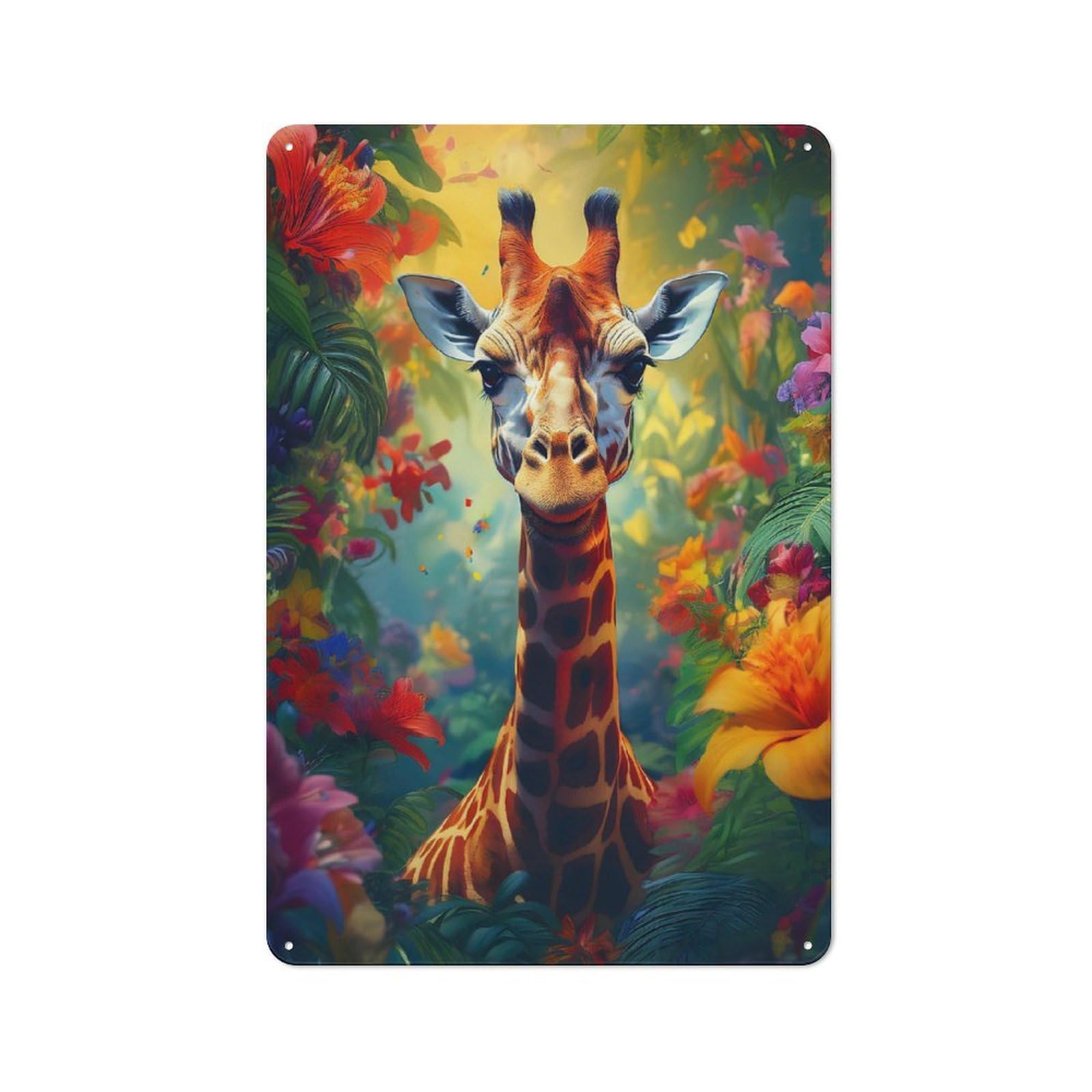 Junmoney Style-12 For Hobby Room Or Studio, Giraffe In Jungle Bloom Retro-Style Tin Sign 30X20cm, For Room Styling Across Hobby Rooms And Studios