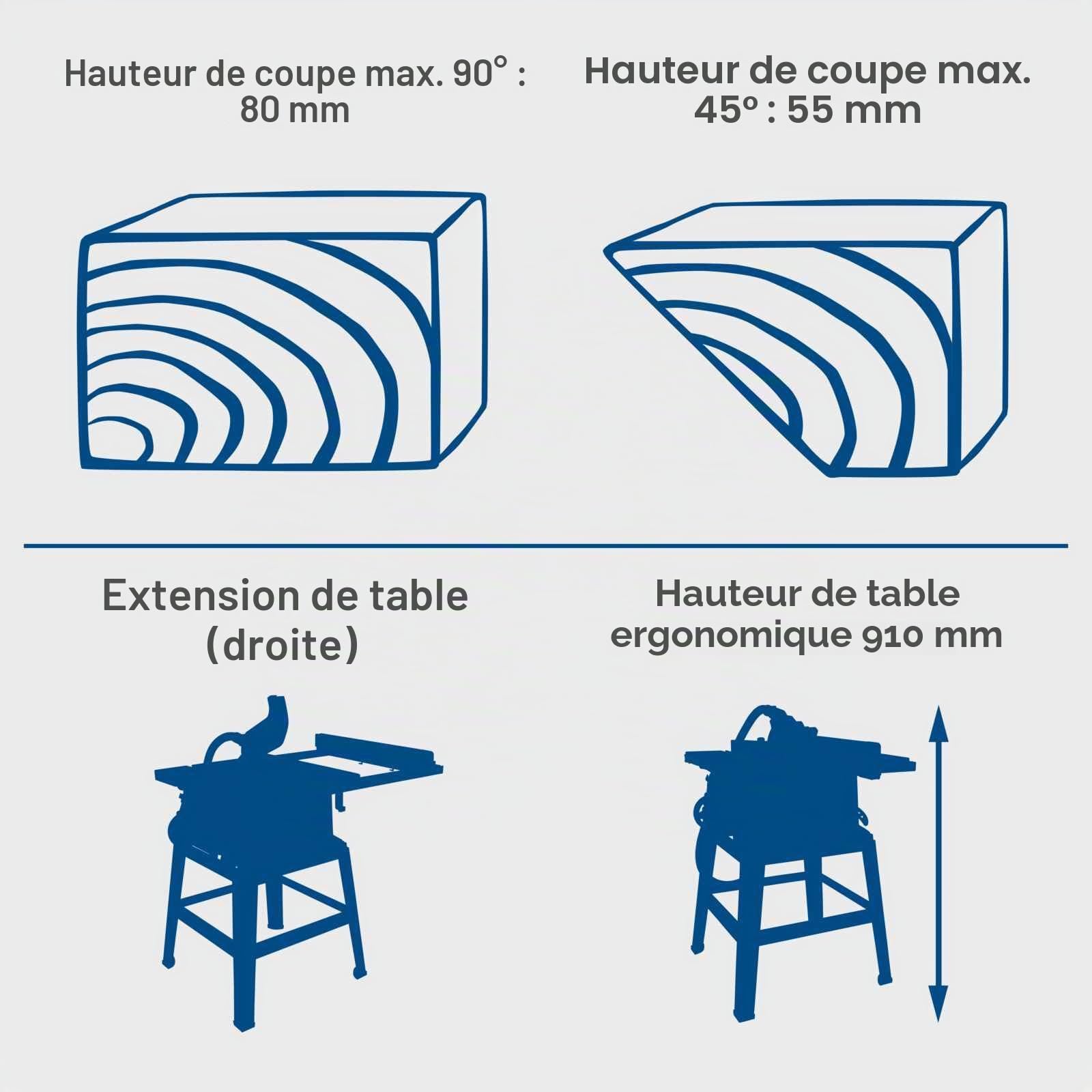 Scheppach HS105 Scie circulaire sur table avec support | 2000W | Hauteur de coupe 75mm | Lame Ø255mm | Inclinable 45° | Elargissement 640x920mm | Guide de coupe transversale & guide parallèle inclus