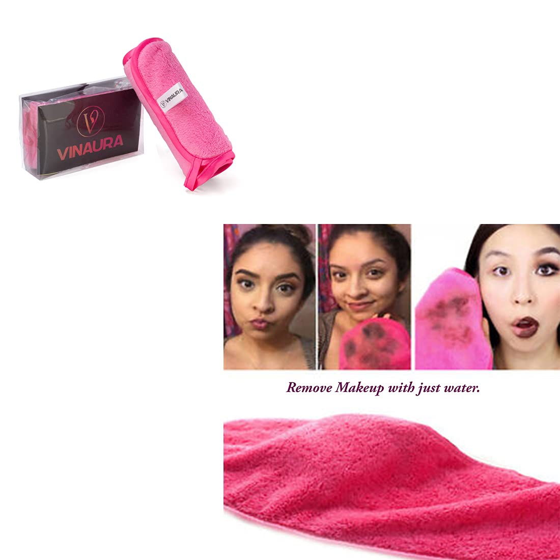 VINAURA Makeup Remover Towel | Removes Waterproof Face Eye Lip Make up Instantly with water Make-up Cleansing Pad Sponge Cloth Wipes Napkin Sweat Absorbent Cotton Pads tool Reusable 1000 times (1pc)