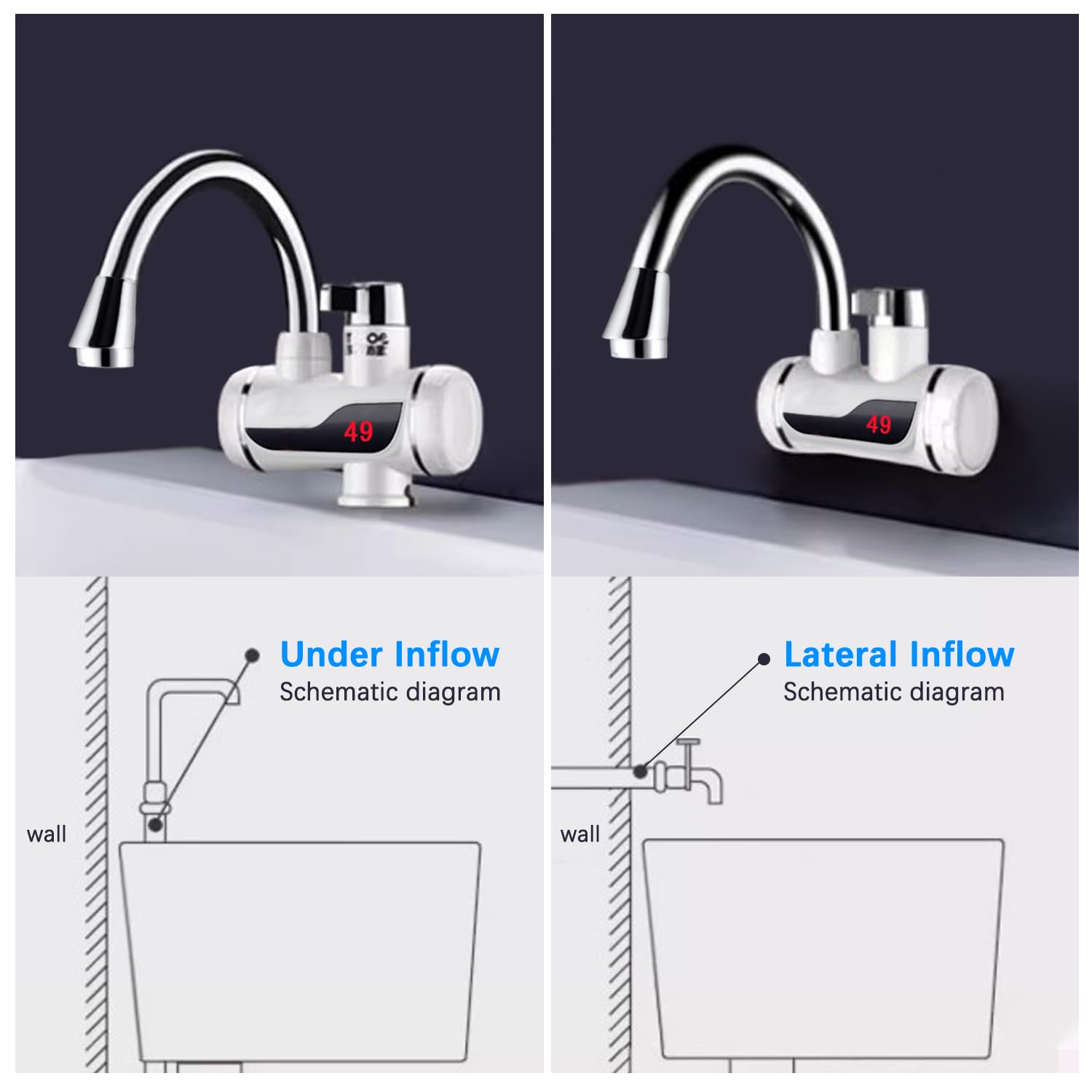 llave de calentador de agua eléctrico instantáneo sin tanque de 110 V, llave de agua caliente giratorio de 360 °, con visualización digital LED, llave de calentamiento rápido para cocina