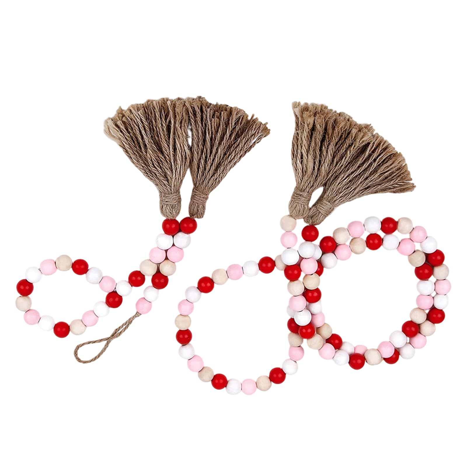 Tsophreniq Wood Bead Strands with Tassels 58Inch Bead Decoration Wreath Perfect for Valentines Mother Day Decorations Wooden Party Decors