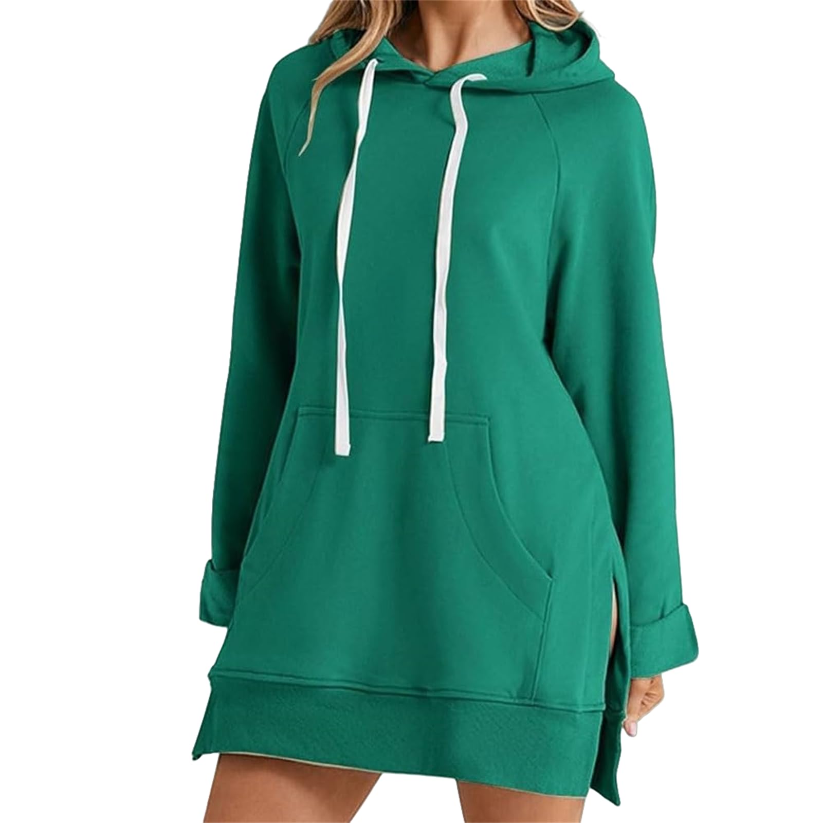 The Warmy Robe à capuche surdimensionnée pour femme, pull décontracté à manches longues et ourlet fendu, blanc, M