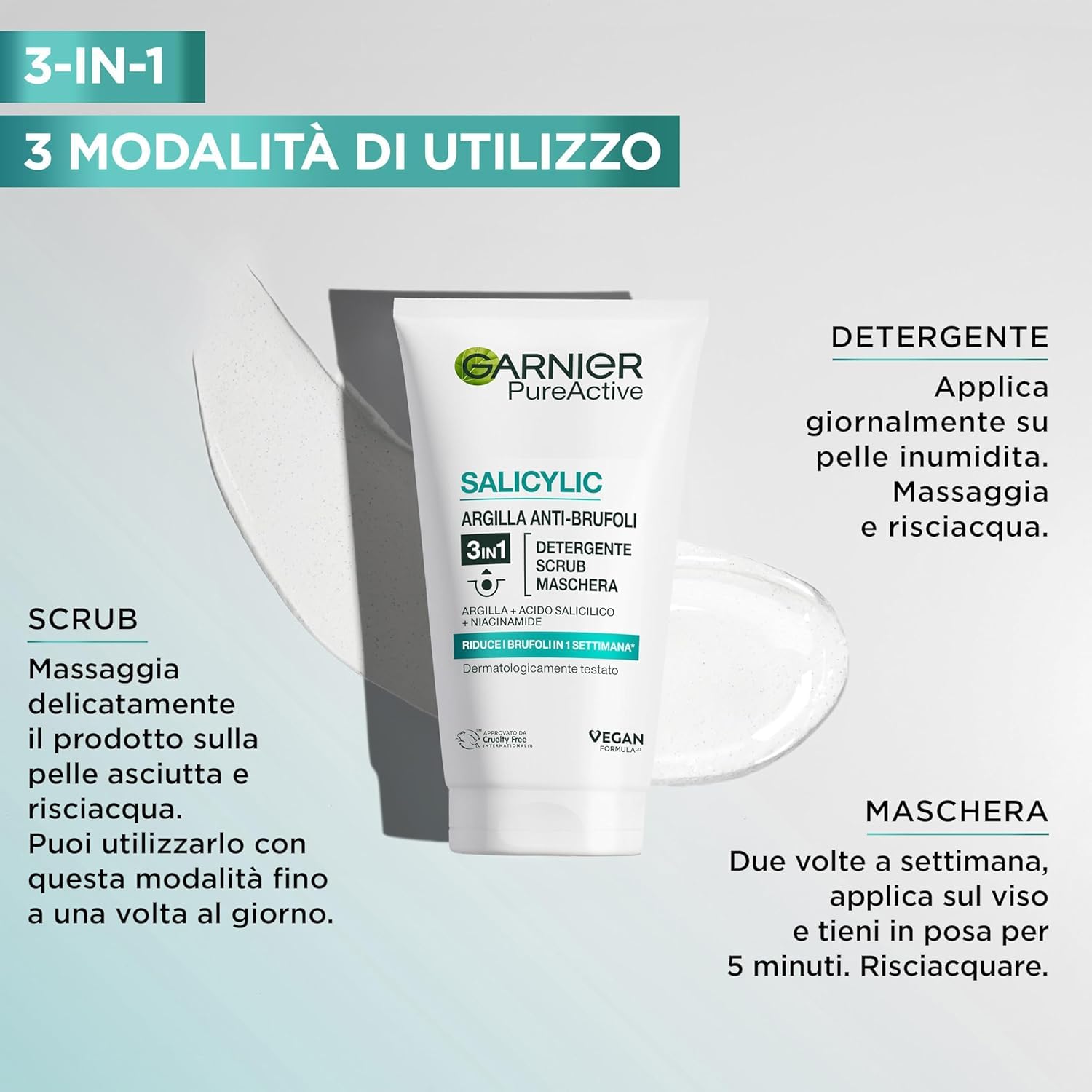 Garnier 3 w 1 oczyszczanie twarzy, peeling, maseczka na twarz, pielęgnacja twarzy przeciwko pryszczom i zanieczyszczeniom, czysta skóra, 6 sztuk (6 x 150 ml)