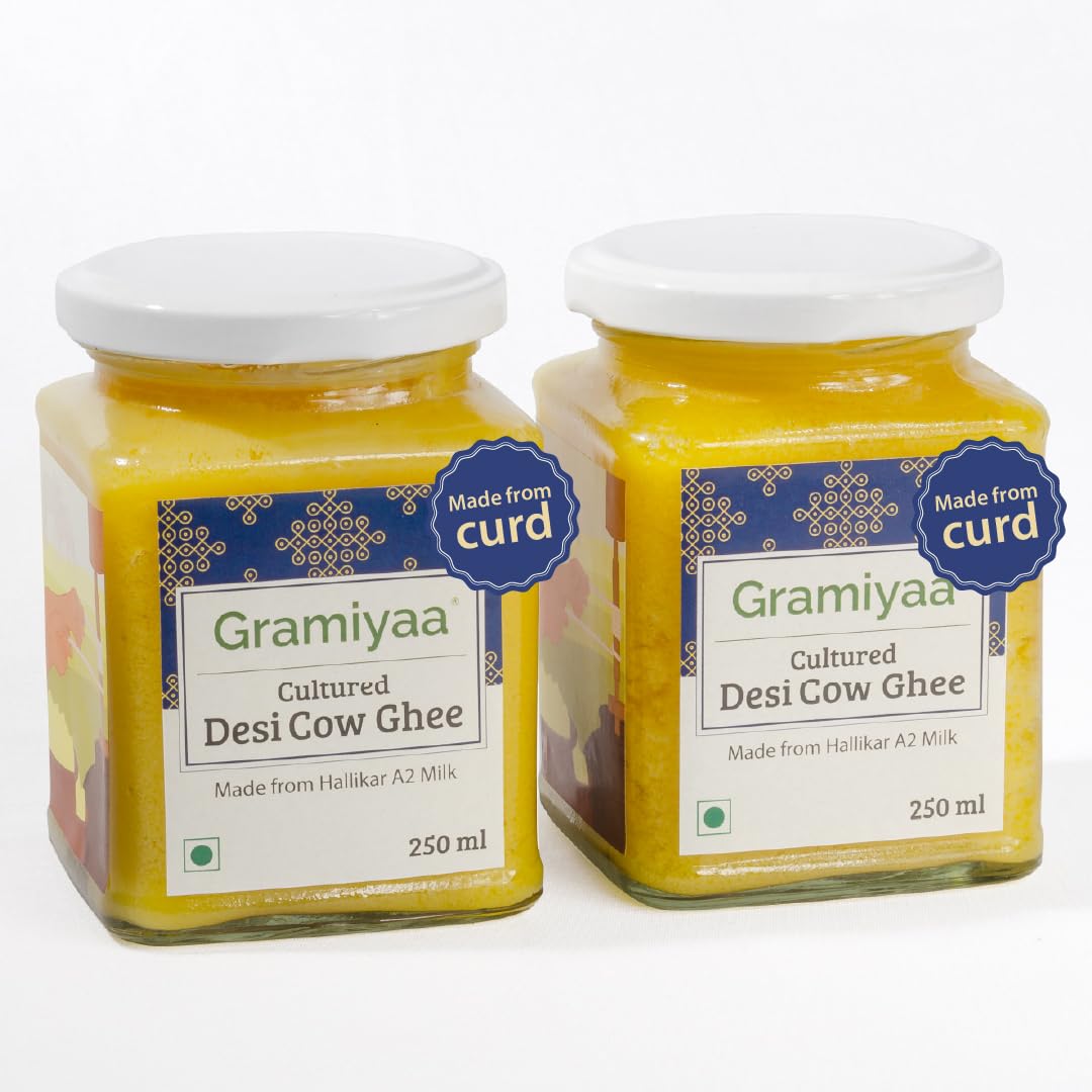 Gramiyaa Hallikar A2 Cultured/Desi Cow Ghee 500ml/8.45 fl oz | 100% Pure | Made by Curd with Bilona Churning Method | Cultured Ghee | No Adulterations | Natural & Healthy (500 ML) (B0CWLGSHYD) Amazon Price History, Amazon Price Tracker