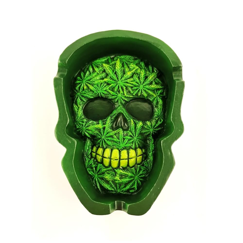 Wise Skies Multicolor Funky Ashtrays Choose Your Own Skull Rasta Man Alien Resin Ash Trays Accessories (Green Skull)