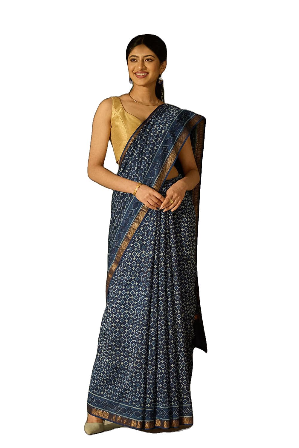 taneira Blue Rajasthan Block Printed Pure Silk Cotton SareeWith Unstitched Blouse(SAPP01AD2802-Blue)-picture-14