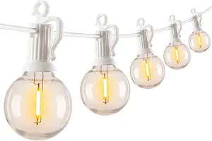 Brightown 25 Feet LED Outdoor String Lights with Shatterproof G40 Edison Bulbs, Connectable and Weatherproof Strand, Commercial Grade Patio Lights for Backyard Garden Patio Decorative, White