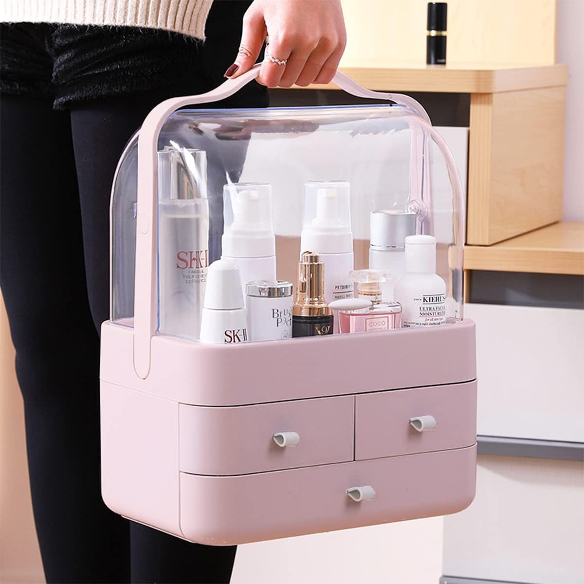 TONSYL Makeup Organizer Box | Countertop Cosmetic Organizer for Woman | Transparent Acrylic Cover Fully Open Clear Makeup Organizer Box | 3 Drawers Cosmetic Products 2