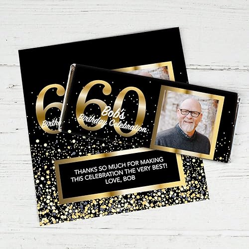 Envoltorios personalizados de 25 quilates para barra de caramelo de 60 cumpleaños con fotos DIY recuerdos de fiesta (25 envolturas) Caramelo no