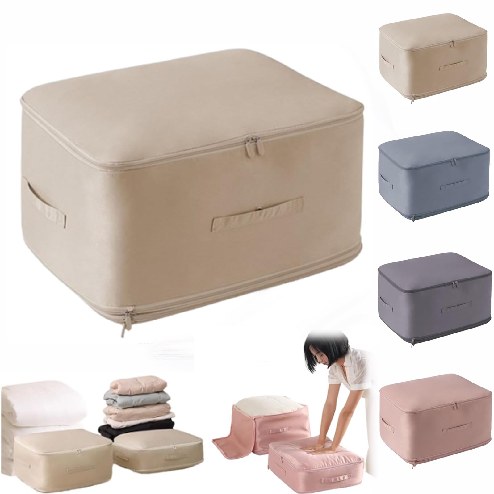 Peliaral Compression Organizer, UltraSpace Saving Self Compression Organizer, Compression Duvet Storage Bag Large Capacity, Heavy Duty Moving Bags (Beige, 54 * 42 * 60cm)