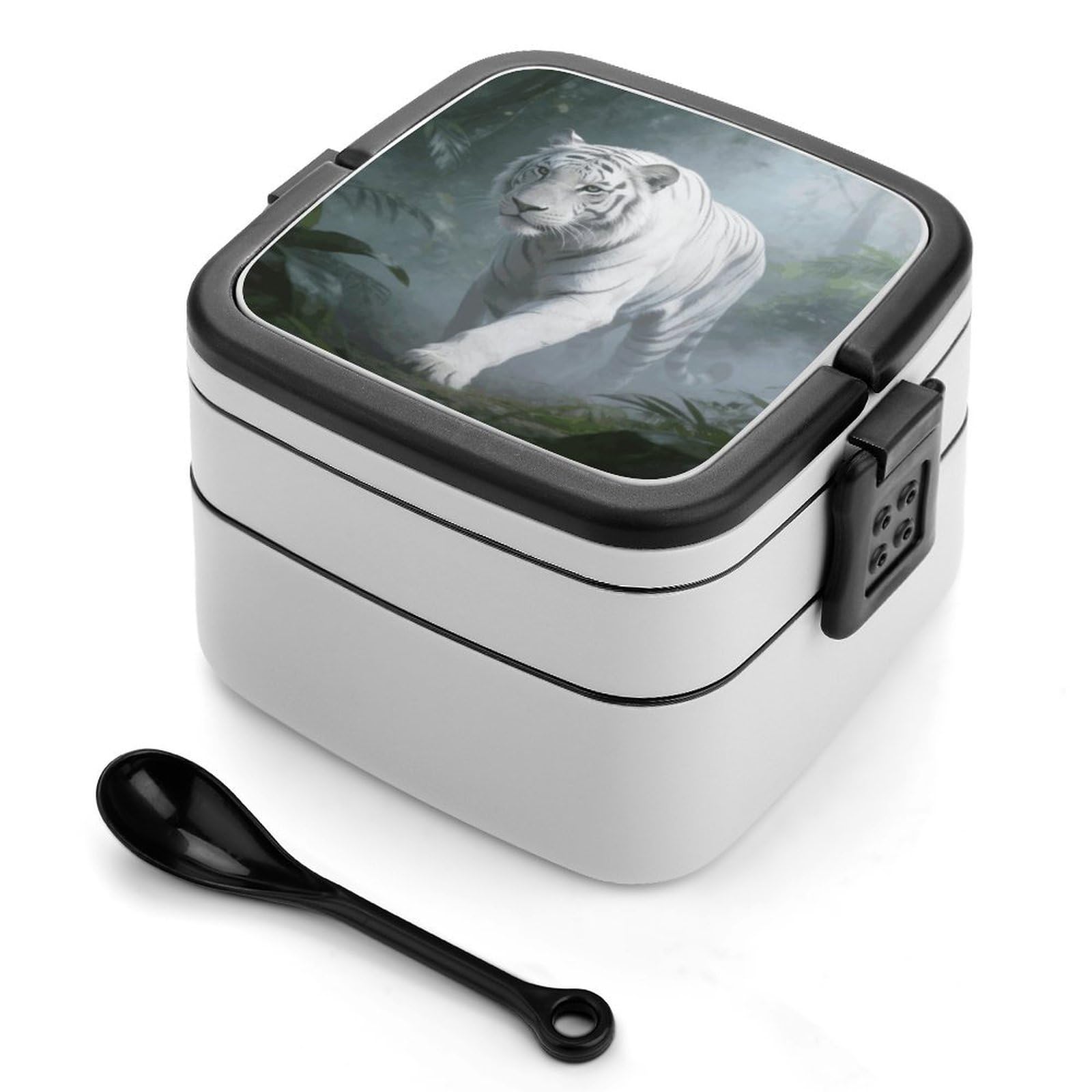 LZQPOEAS Foggy Forest Shadow Bento Box with Handle Spoon Portable Leak-Proof Lunch Box 1000 ML Large Insulated Adult Lunch Boxes 2-Layer Stackable Lunch Container for Work Gym Outdoor