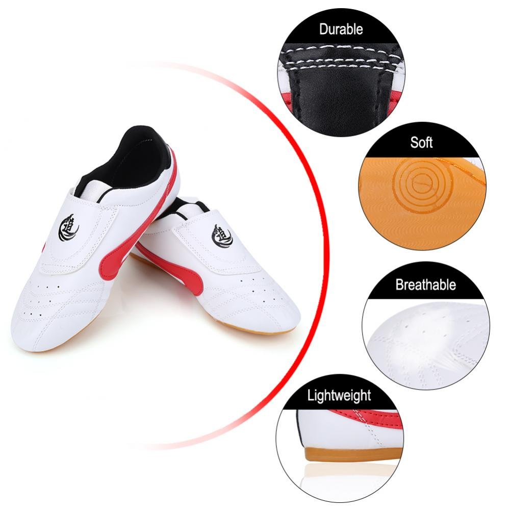 Dilwe Taekwondo Schuhe aus PU-Leder, Kampfsport Trainingsschuhe für Boxen, Kung Fu, Taichi, Größe 38, rutschfeste Oxford Sohle, Leicht und Weich
